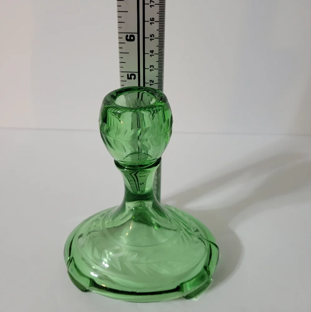 Vintage Fostoria Uranium Glass Candlestick Glowy Glass